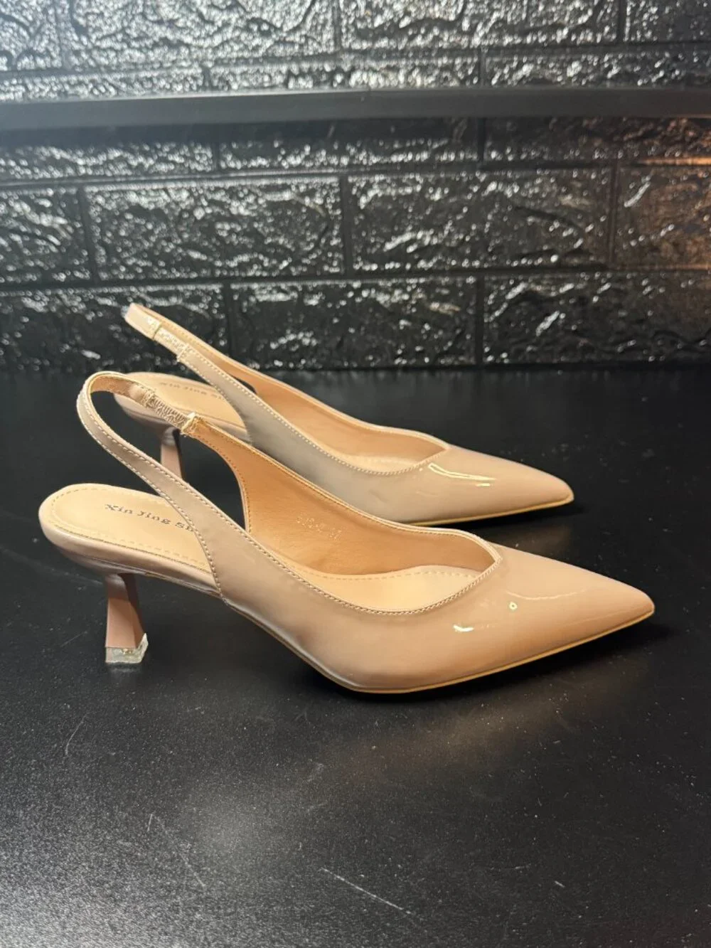 Nude Patent Slingback Kitten Heels | Pointed Toe Pumps